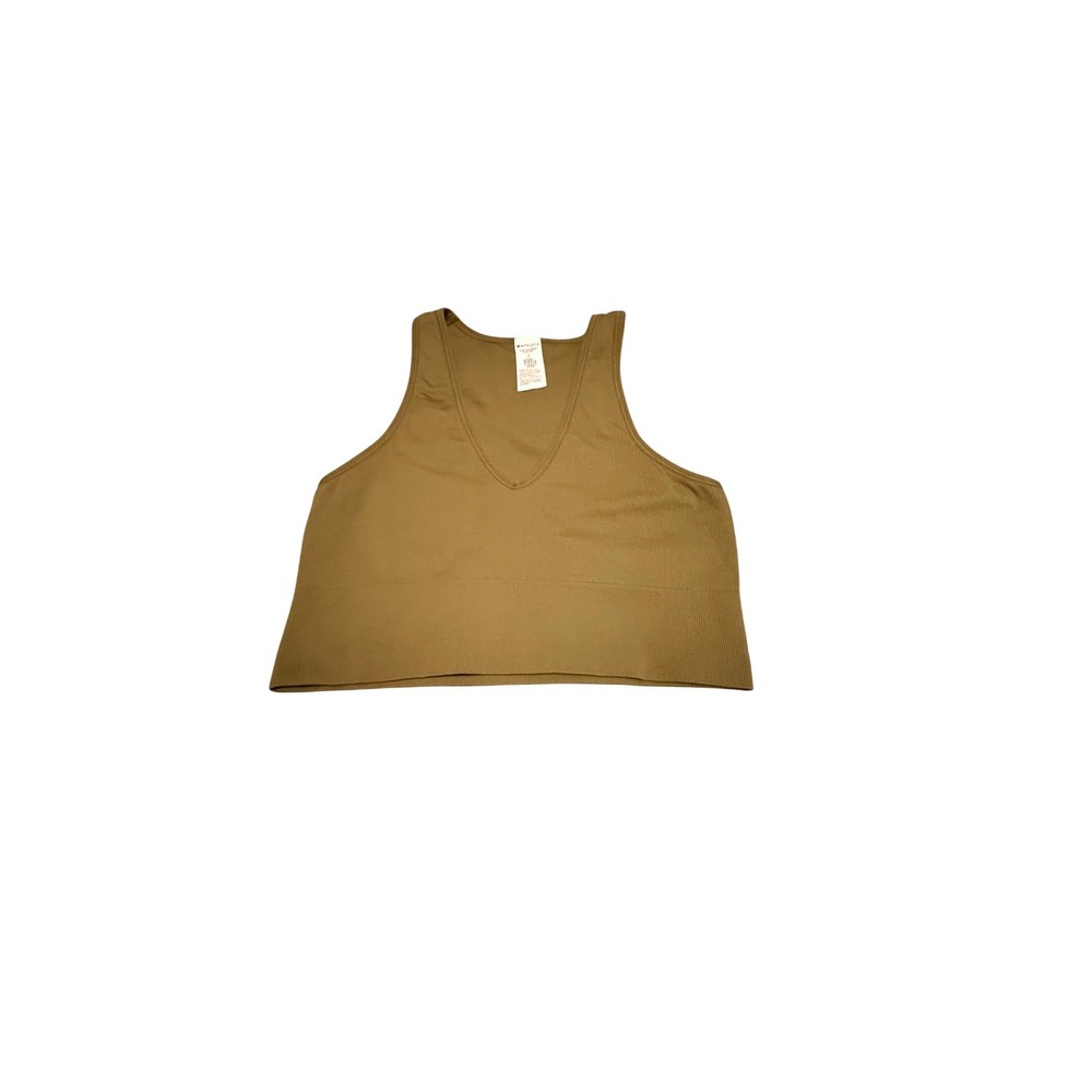 Athleta Ribbed V Neck Cropped Tank Top Olive Green Workout Athleisure Size XL